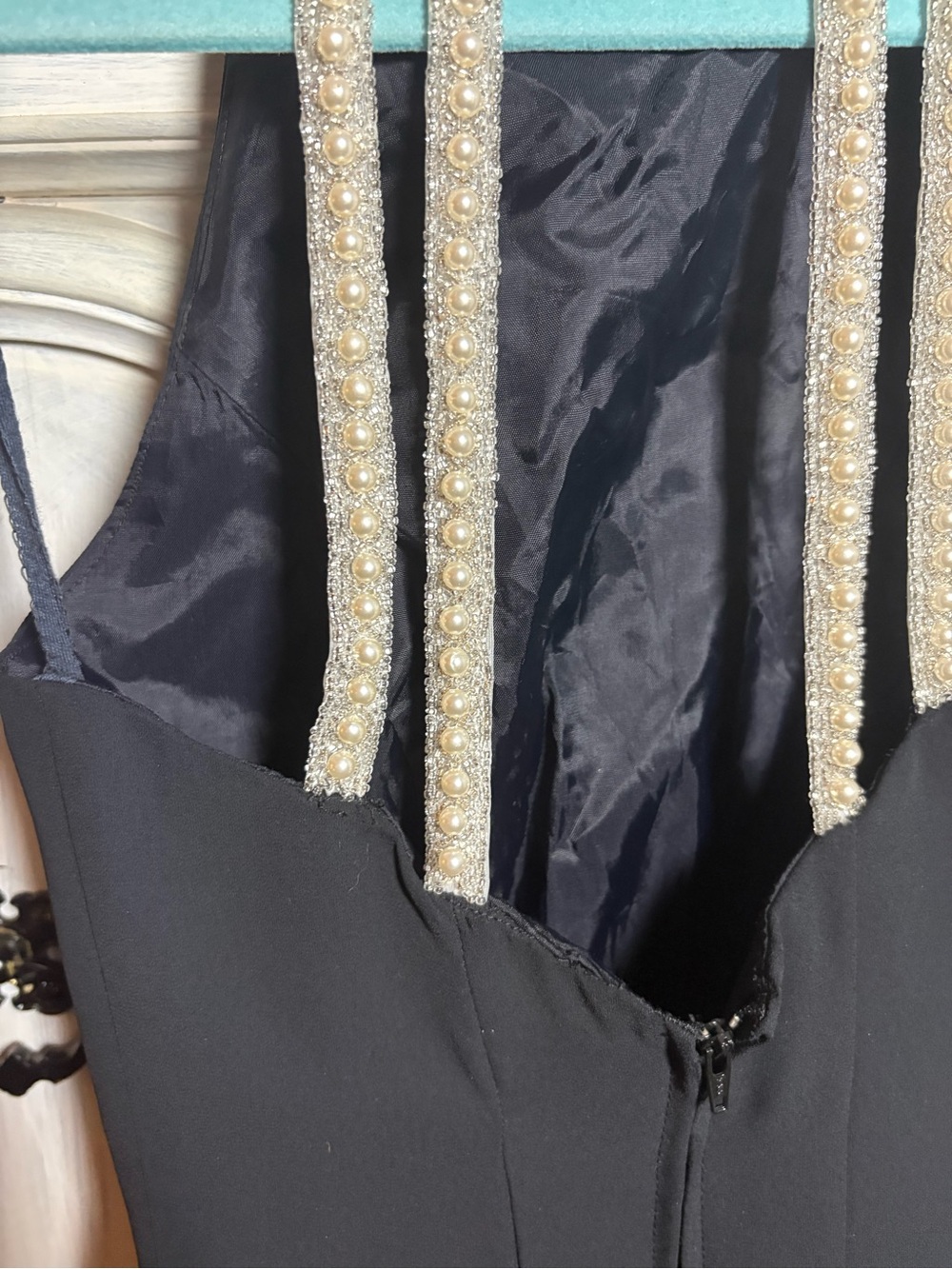 Vintage Jessica Howard Black Pearl Detail Halter Cocktail Dress Flare 90’s - Picture 8 of 9